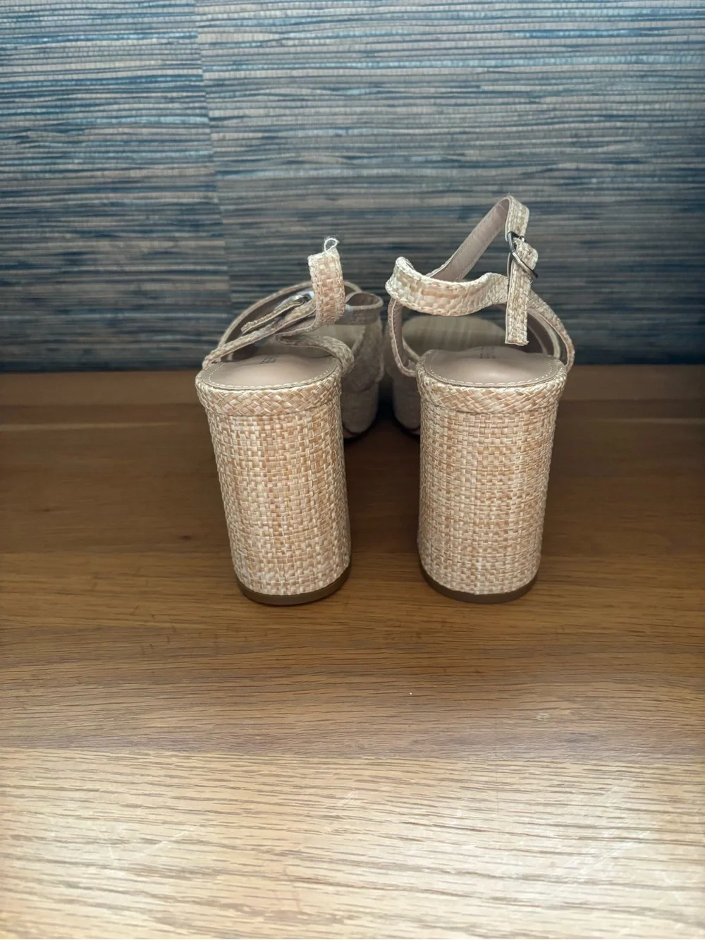 Raffia Berness Platform Block Heel Sandals with Ankle Strap